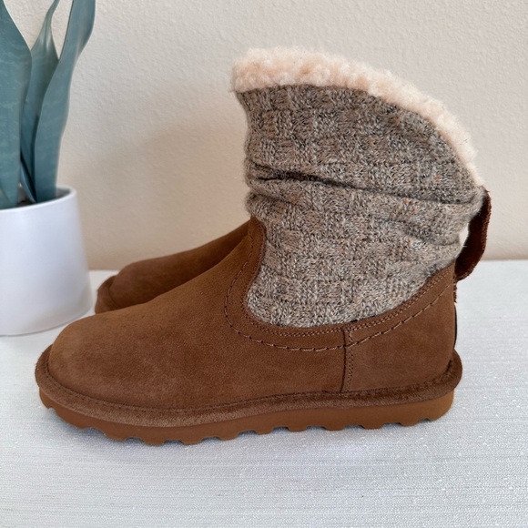 BearPaw Tan Suede/Sweater Fur Insulated Weatherproof Boots Women’s 7 - Picture 6 of 14